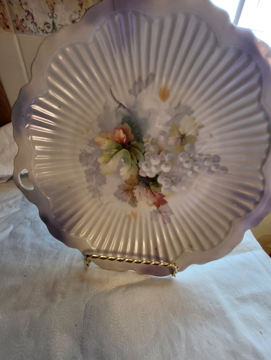 Western Germany Other - ANT. 1920s German Stamped Hand-Painted White Grapes 10 Inch Plate With Handles